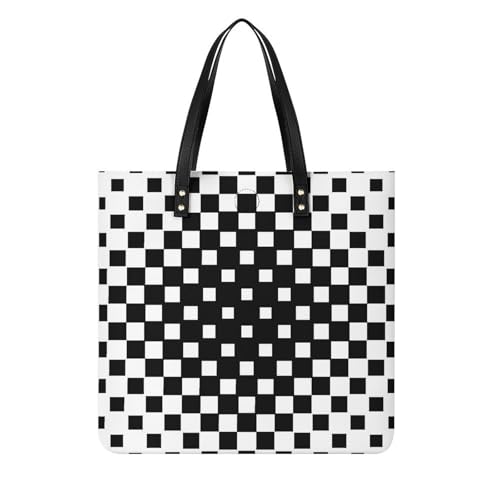 MQPYWLH Quadratisch Schwarz-Weiß Damen Shopper Handtasche Umhängetasche Schultertasche Für Büro Schule Einkauf 39x39cm von MQPYWLH