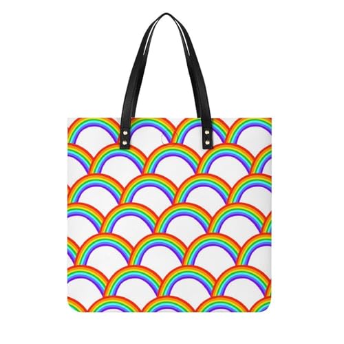 MQPYWLH Regenbogen Damen Shopper Handtasche Umhängetasche Schultertasche Für Büro Schule Einkauf 39x39cm von MQPYWLH