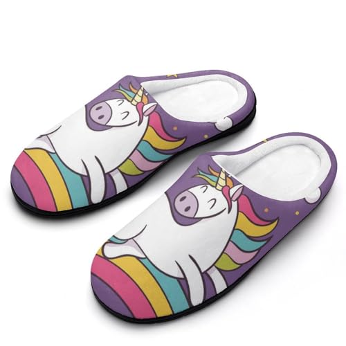 MQPYWLH Regenbogen-Einhorn Hausschuhe Damen Warme Kunstwolle Memory Foam Slippers Rutschfeste Pantoffeln von MQPYWLH