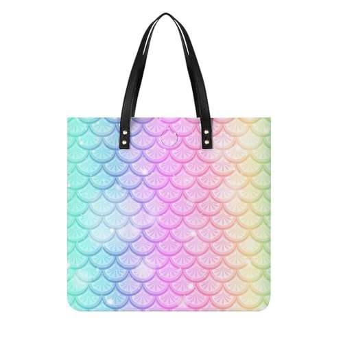 MQPYWLH Regenbogen-Meerjungfrau Damen Shopper Handtasche Umhängetasche Schultertasche Für Büro Schule Einkauf 39x39cm von MQPYWLH