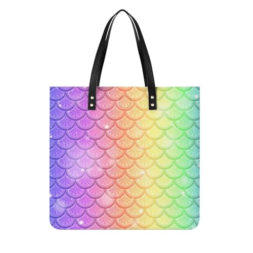 MQPYWLH Regenbogen Schuppe Damen Shopper Handtasche Umhängetasche Schultertasche Für Büro Schule Einkauf 39x39cm von MQPYWLH