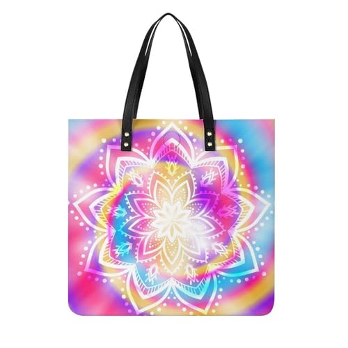 MQPYWLH Regenbogenblume Damen Shopper Handtasche Umhängetasche Schultertasche Für Büro Schule Einkauf 39x39cm von MQPYWLH