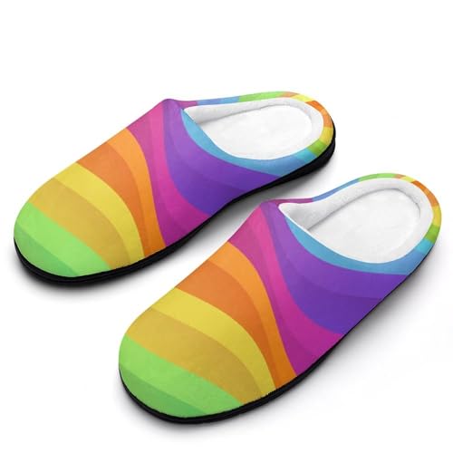 MQPYWLH Regenbogenfarben Hausschuhe Damen Warme Kunstwolle Memory Foam Slippers Rutschfeste Pantoffeln von MQPYWLH