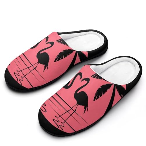 MQPYWLH Retro-Flamingo Hausschuhe Damen Warme Kunstwolle Memory Foam Slippers Rutschfeste Pantoffeln von MQPYWLH