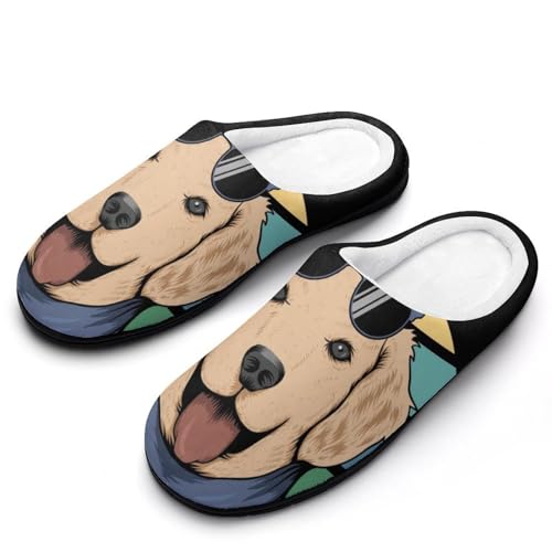 MQPYWLH Retro-Hund Hausschuhe Damen Warme Kunstwolle Memory Foam Slippers Rutschfeste Pantoffeln von MQPYWLH