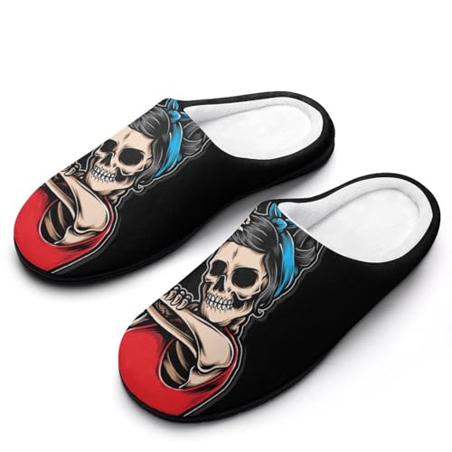 MQPYWLH Rock Skull Woman Hausschuhe Damen Warme Kunstwolle Memory Foam Slippers Rutschfeste Pantoffeln von MQPYWLH