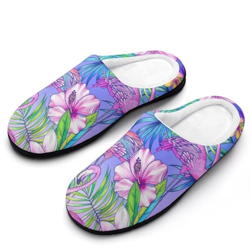MQPYWLH Rosa Flamingo Hausschuhe Damen Warme Kunstwolle Memory Foam Slippers Rutschfeste Pantoffeln von MQPYWLH