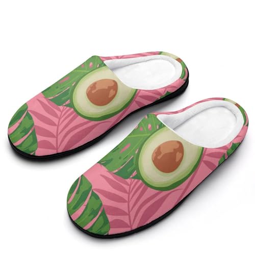 MQPYWLH Rosa-Grüne Avocado Hausschuhe Damen Warme Kunstwolle Memory Foam Slippers Rutschfeste Pantoffeln von MQPYWLH