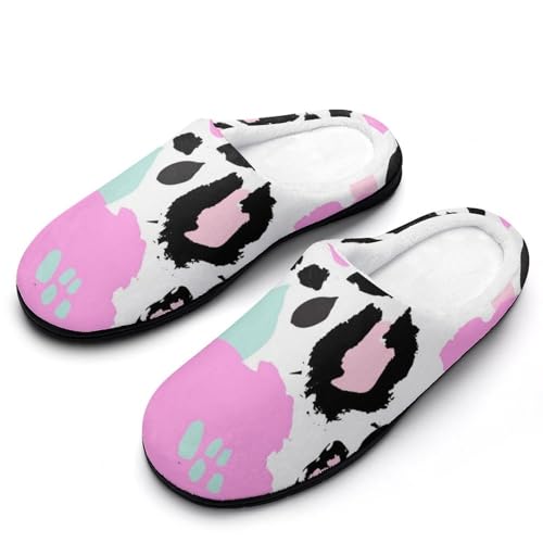 MQPYWLH Rosa Leopard Hausschuhe Damen Warme Kunstwolle Memory Foam Slippers Rutschfeste Pantoffeln von MQPYWLH