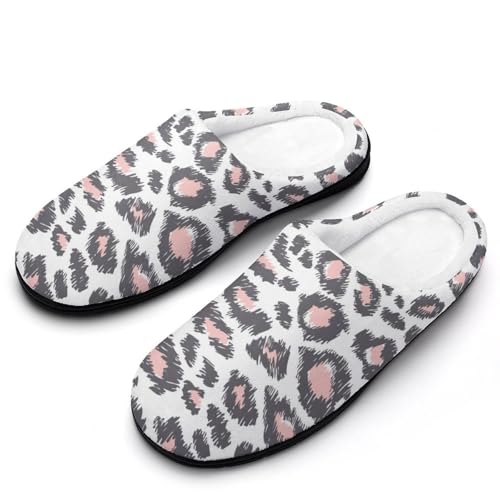 MQPYWLH Rosa Leopard Hausschuhe Damen Warme Kunstwolle Memory Foam Slippers Rutschfeste Pantoffeln von MQPYWLH