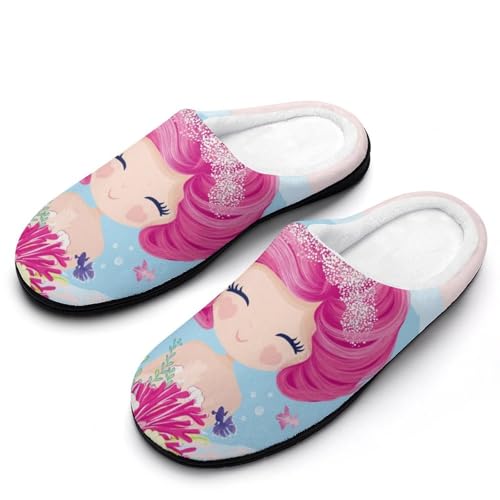 MQPYWLH Rosa Meerjungfrau Mädchen Hausschuhe Damen Warme Kunstwolle Memory Foam Slippers Rutschfeste Pantoffeln von MQPYWLH