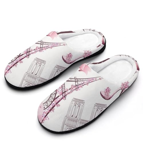 MQPYWLH Rosa Paris Hausschuhe Damen Warme Kunstwolle Memory Foam Slippers Rutschfeste Pantoffeln von MQPYWLH