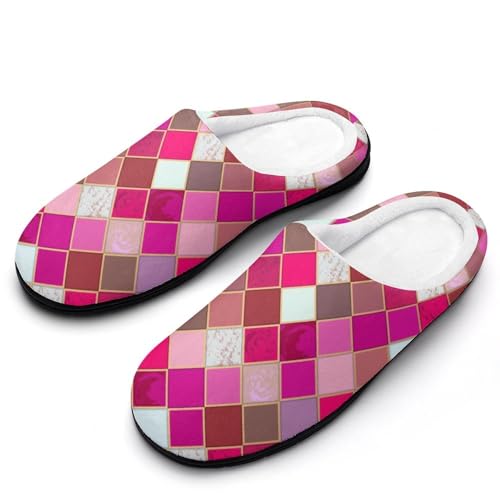 MQPYWLH Rosa-Weißes Quadrat Hausschuhe Damen Warme Kunstwolle Memory Foam Slippers Rutschfeste Pantoffeln MQPYWLH Rosa-Weißes Quadrat Hausschuhe Damen Warme Kunstwolle Memory Foam Slippers Rutschfeste Pantoffeln von MQPYWLH