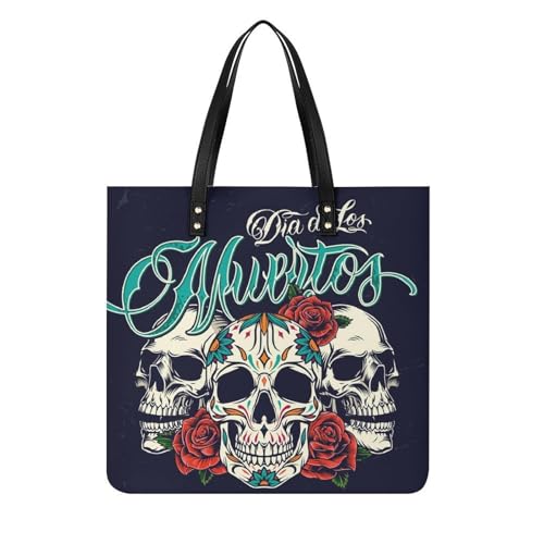 MQPYWLH Rose Totenkopf Damen Shopper Handtasche Umhängetasche Schultertasche Für Büro Schule Einkauf 39x39cm von MQPYWLH