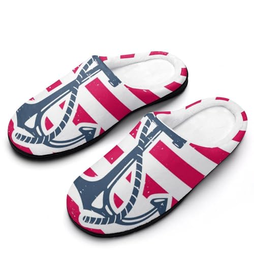 MQPYWLH Rot-Weißes Segelboot Hausschuhe Damen Warme Kunstwolle Memory Foam Slippers Rutschfeste Pantoffeln von MQPYWLH