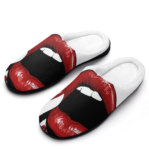 MQPYWLH Rote Lippen Hausschuhe Damen Warme Kunstwolle Memory Foam Slippers Rutschfeste Pantoffeln von MQPYWLH
