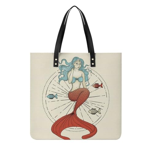 MQPYWLH Rote Meerjungfrau Damen Shopper Handtasche Umhängetasche Schultertasche Für Büro Schule Einkauf 39x39cm von MQPYWLH