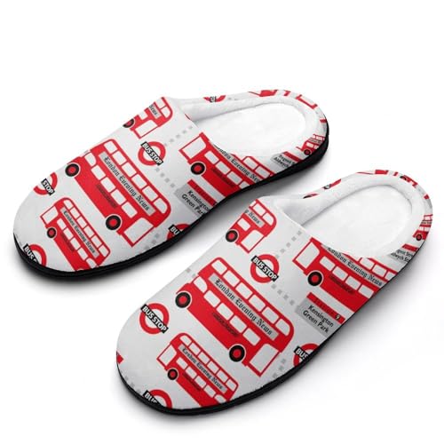 MQPYWLH Roter Bus Hausschuhe Damen Warme Kunstwolle Memory Foam Slippers Rutschfeste Pantoffeln von MQPYWLH