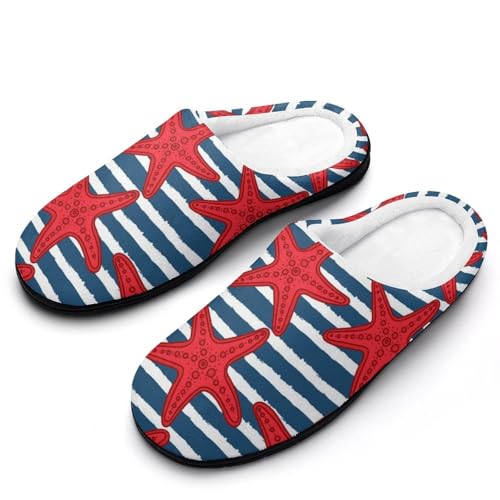 MQPYWLH Roter Seestern Blau Hausschuhe Damen Warme Kunstwolle Memory Foam Slippers Rutschfeste Pantoffeln MQPYWLH Roter Seestern Blau Hausschuhe Damen Warme Kunstwolle Memory Foam Slippers Rutschfeste Pantoffeln von MQPYWLH