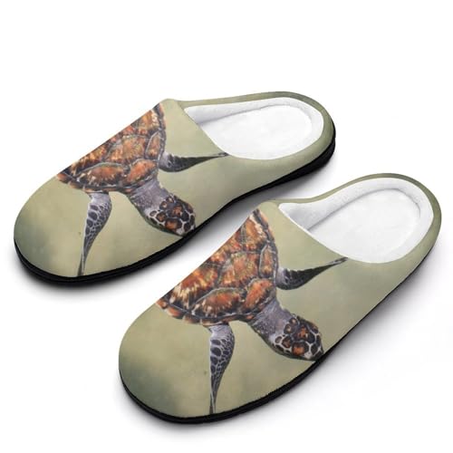 MQPYWLH Schildkröte Tier Hausschuhe Damen Warme Kunstwolle Memory Foam Slippers Rutschfeste Pantoffeln von MQPYWLH