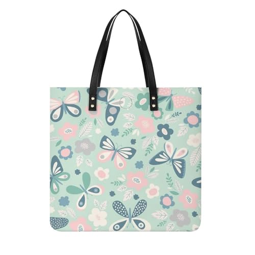 MQPYWLH Schmetterling Blumenmuster Damen Shopper Handtasche Umhängetasche Schultertasche Für Büro Schule Einkauf 39x39cm von MQPYWLH
