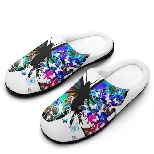 MQPYWLH Schmetterling Hausschuhe Damen Warme Kunstwolle Memory Foam Slippers Rutschfeste Pantoffeln von MQPYWLH