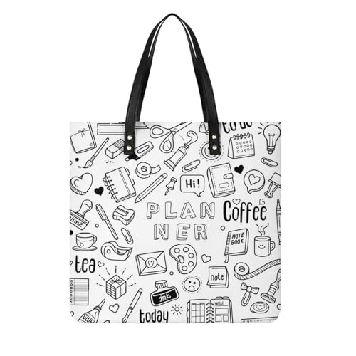 MQPYWLH Schreibwaren Damen Shopper Handtasche Umhängetasche Schultertasche Für Büro Schule Einkauf 39x39cm von MQPYWLH