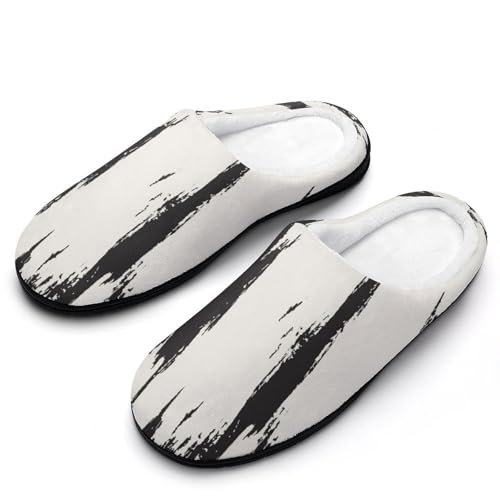 MQPYWLH Schwarz Und Weiß Hausschuhe Damen Warme Kunstwolle Memory Foam Slippers Rutschfeste Pantoffeln von MQPYWLH