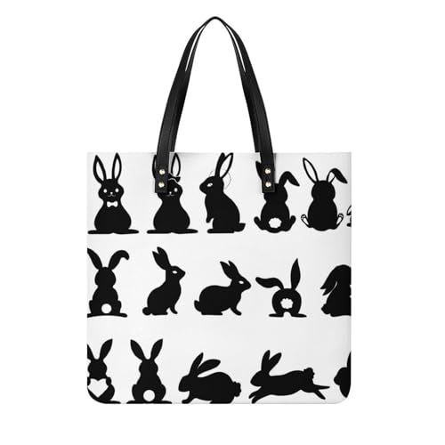 MQPYWLH Schwarze Kaninchen Damen Shopper Handtasche Umhängetasche Schultertasche Für Büro Schule Einkauf 39x39cm von MQPYWLH
