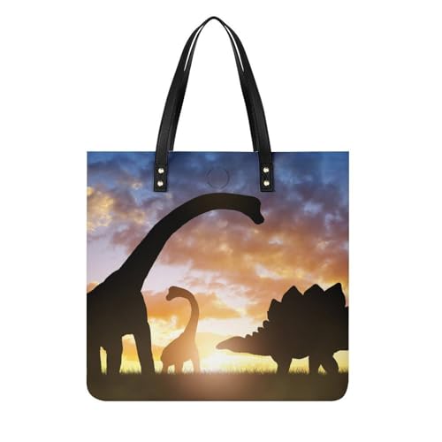 MQPYWLH Schwarzer Dinosaurier Damen Shopper Handtasche Umhängetasche Schultertasche Für Büro Schule Einkauf 39x39cm von MQPYWLH