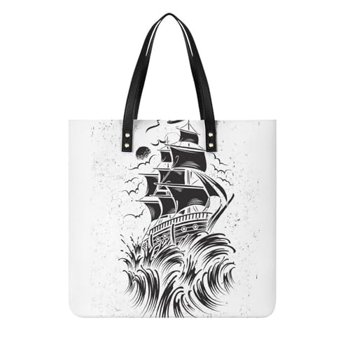 MQPYWLH Schwarzes Boot Welle Damen Shopper Handtasche Umhängetasche Schultertasche Für Büro Schule Einkauf 39x39cm von MQPYWLH