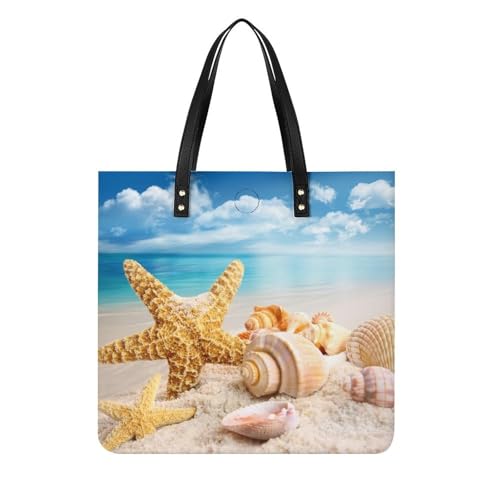 MQPYWLH Seestern Muschel Damen Shopper Handtasche Umhängetasche Schultertasche Für Büro Schule Einkauf 39x39cm von MQPYWLH