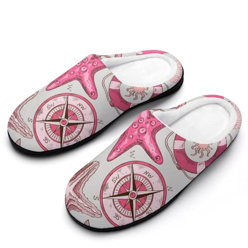 MQPYWLH Seestern Muschel Hausschuhe Damen Warme Kunstwolle Memory Foam Slippers Rutschfeste Pantoffeln von MQPYWLH