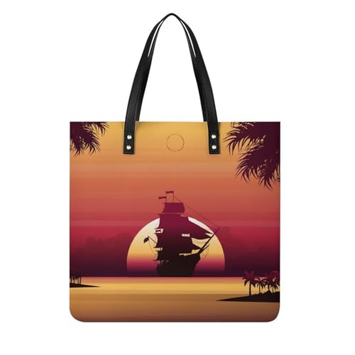 MQPYWLH Segelboot Sonnenuntergang Damen Shopper Handtasche Umhängetasche Schultertasche Für Büro Schule Einkauf 39x39cm von MQPYWLH