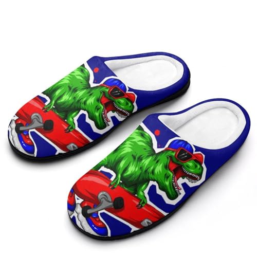 MQPYWLH Skateboard-Dinosaurier Hausschuhe Damen Warme Kunstwolle Memory Foam Slippers Rutschfeste Pantoffeln von MQPYWLH