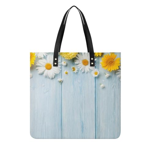 MQPYWLH Sonnenblume Holzbrett Damen Shopper Handtasche Umhängetasche Schultertasche Für Büro Schule Einkauf 39x39cm von MQPYWLH