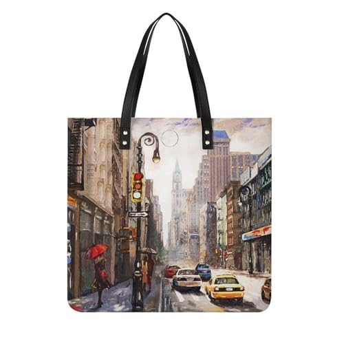 MQPYWLH Stadt Damen Shopper Handtasche Umhängetasche Schultertasche Für Büro Schule Einkauf 39x39cm von MQPYWLH