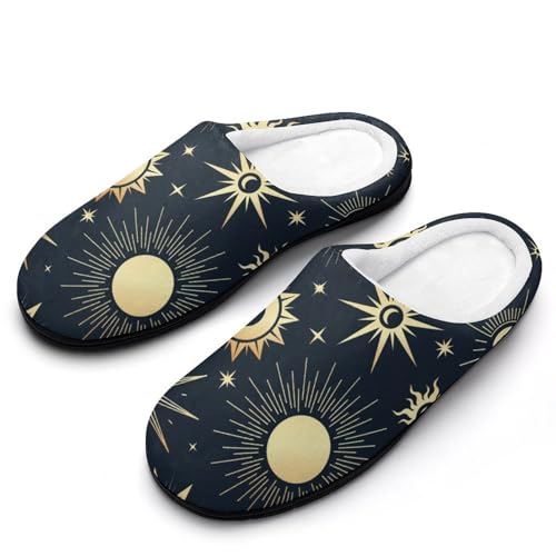 MQPYWLH Sterne Mond Sonne Hausschuhe Damen Warme Kunstwolle Memory Foam Slippers Rutschfeste Pantoffeln von MQPYWLH