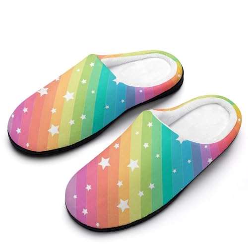 MQPYWLH Sterne Regenbogen Hausschuhe Damen Warme Kunstwolle Memory Foam Slippers Rutschfeste Pantoffeln von MQPYWLH