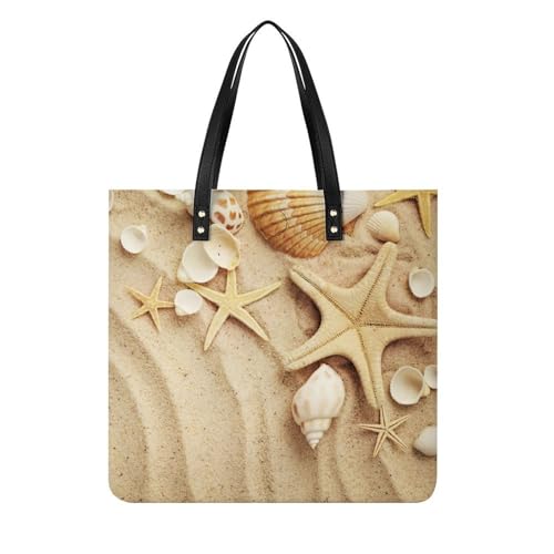 MQPYWLH Strand Muschel Seestern Damen Shopper Handtasche Umhängetasche Schultertasche Für Büro Schule Einkauf 39x39cm von MQPYWLH