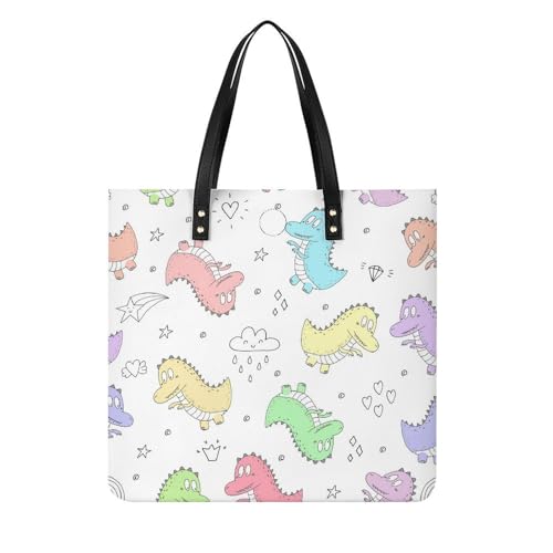 MQPYWLH Süße Dinosaurier Damen Shopper Handtasche Umhängetasche Schultertasche Für Büro Schule Einkauf 39x39cm von MQPYWLH