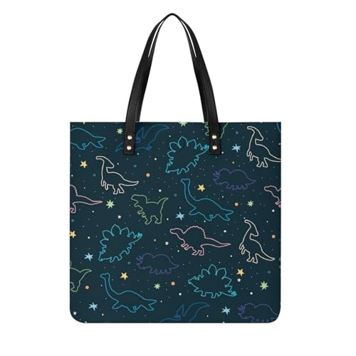 MQPYWLH Süße Stern-Dinosaurier Damen Shopper Handtasche Umhängetasche Schultertasche Für Büro Schule Einkauf 39x39cm von MQPYWLH