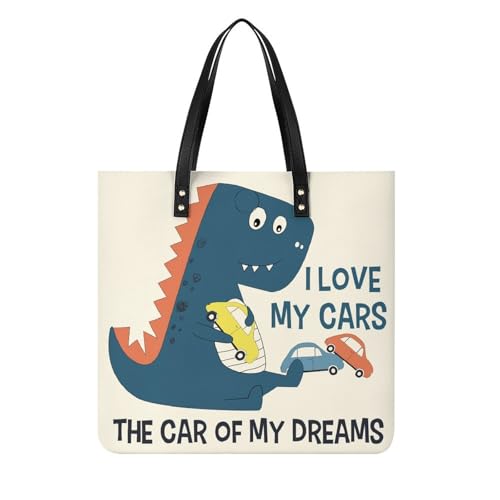 MQPYWLH Süßer Dinosaurier Damen Shopper Handtasche Umhängetasche Schultertasche Für Büro Schule Einkauf 39x39cm von MQPYWLH