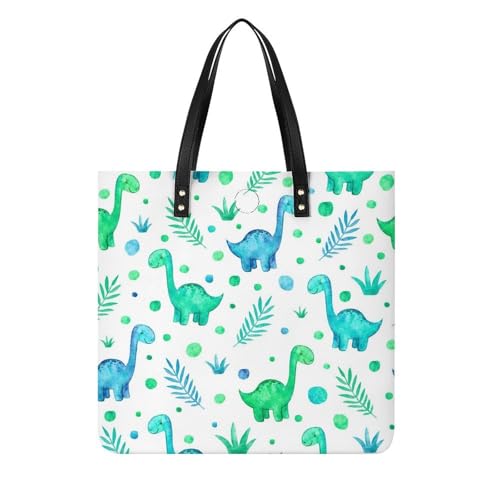 MQPYWLH Süßer Dinosaurier Damen Shopper Handtasche Umhängetasche Schultertasche Für Büro Schule Einkauf 39x39cm von MQPYWLH