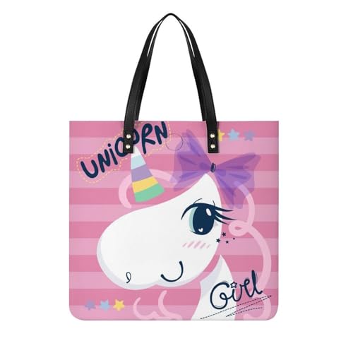 MQPYWLH Süßes Einhorn Streifen Damen Shopper Handtasche Umhängetasche Schultertasche Für Büro Schule Einkauf 39x39cm von MQPYWLH