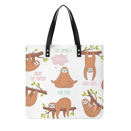 MQPYWLH Süßes Faultierblatt Damen Shopper Handtasche Umhängetasche Schultertasche Für Büro Schule Einkauf 39x39cm von MQPYWLH