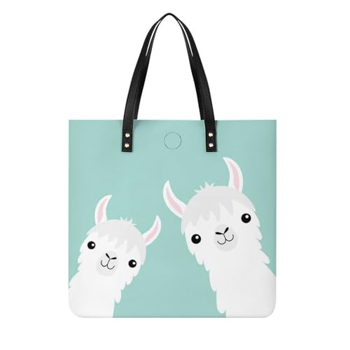 MQPYWLH Süßes Weißes Alpaka Damen Shopper Handtasche Umhängetasche Schultertasche Für Büro Schule Einkauf 39x39cm von MQPYWLH