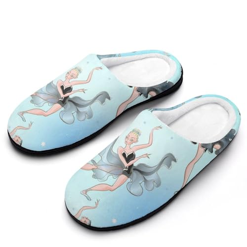 MQPYWLH Tanzendes Mädchen Hausschuhe Damen Warme Kunstwolle Memory Foam Slippers Rutschfeste Pantoffeln von MQPYWLH