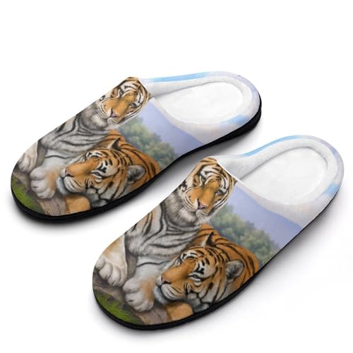 MQPYWLH Tiger Hausschuhe Damen Warme Kunstwolle Memory Foam Slippers Rutschfeste Pantoffeln von MQPYWLH