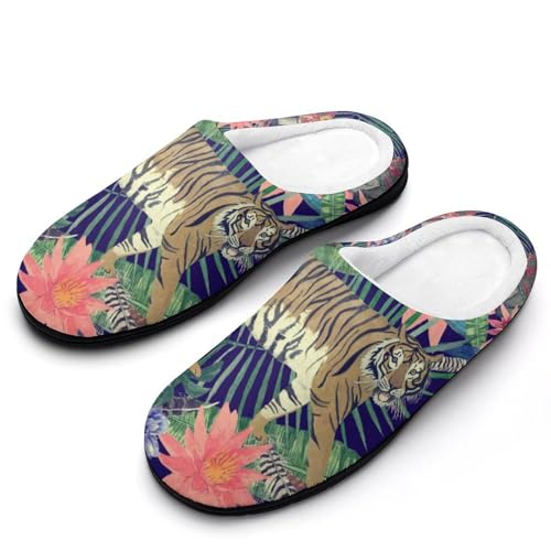MQPYWLH Tigerblume Hausschuhe Damen Warme Kunstwolle Memory Foam Slippers Rutschfeste Pantoffeln von MQPYWLH